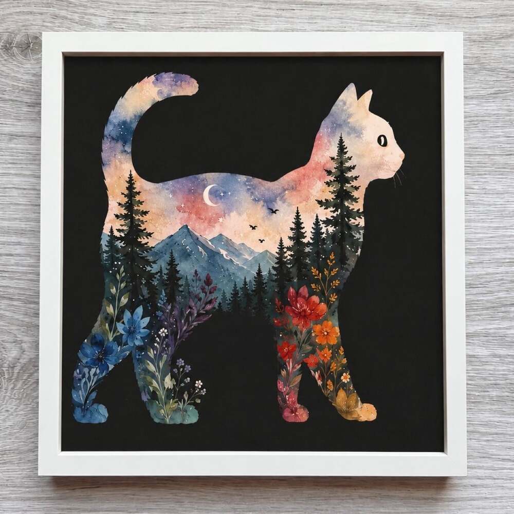 8 X 8 White Framed Celestial Cat Ac 49
